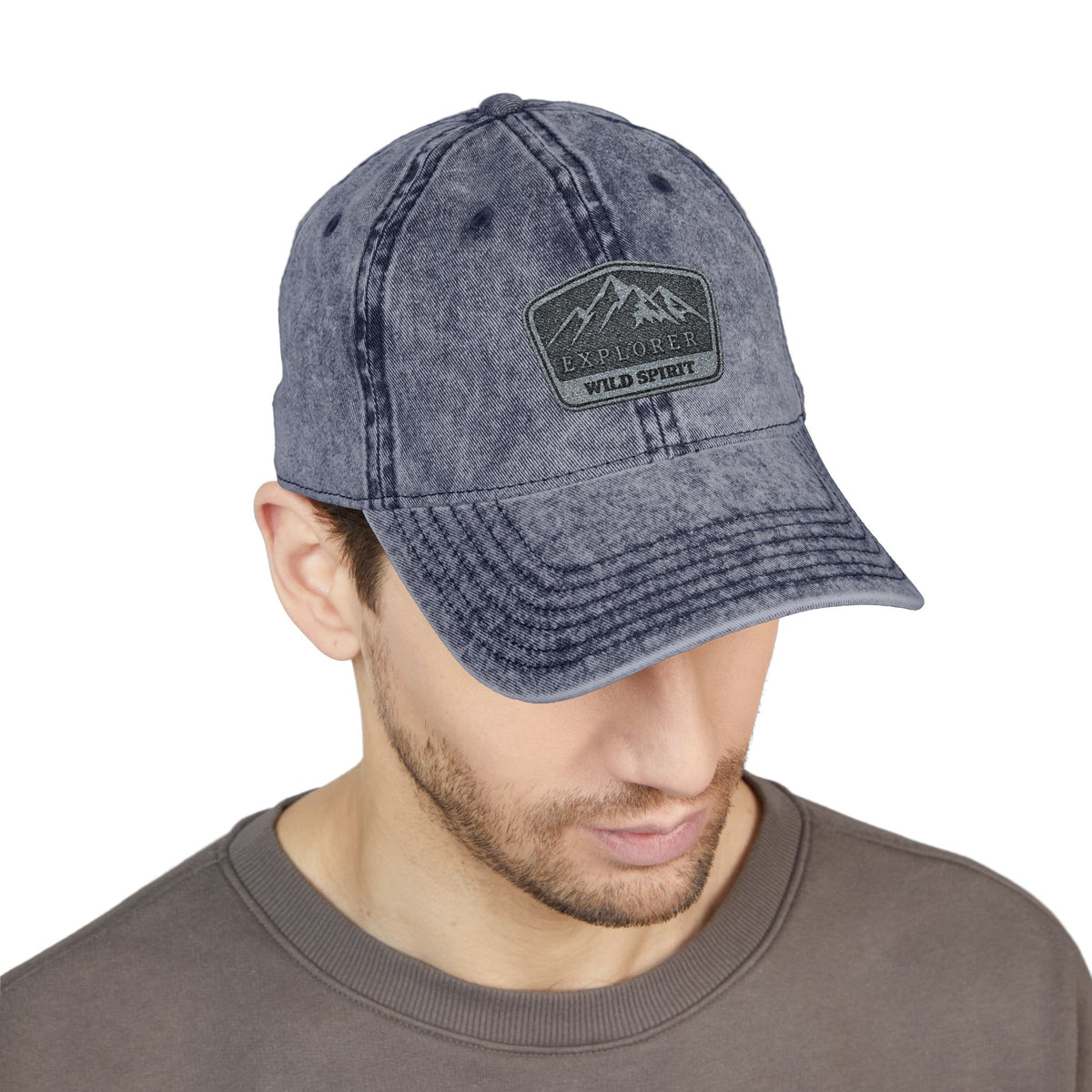 Vintage Embroidered Mountain Patch Cap — Washed Red Dad Hat