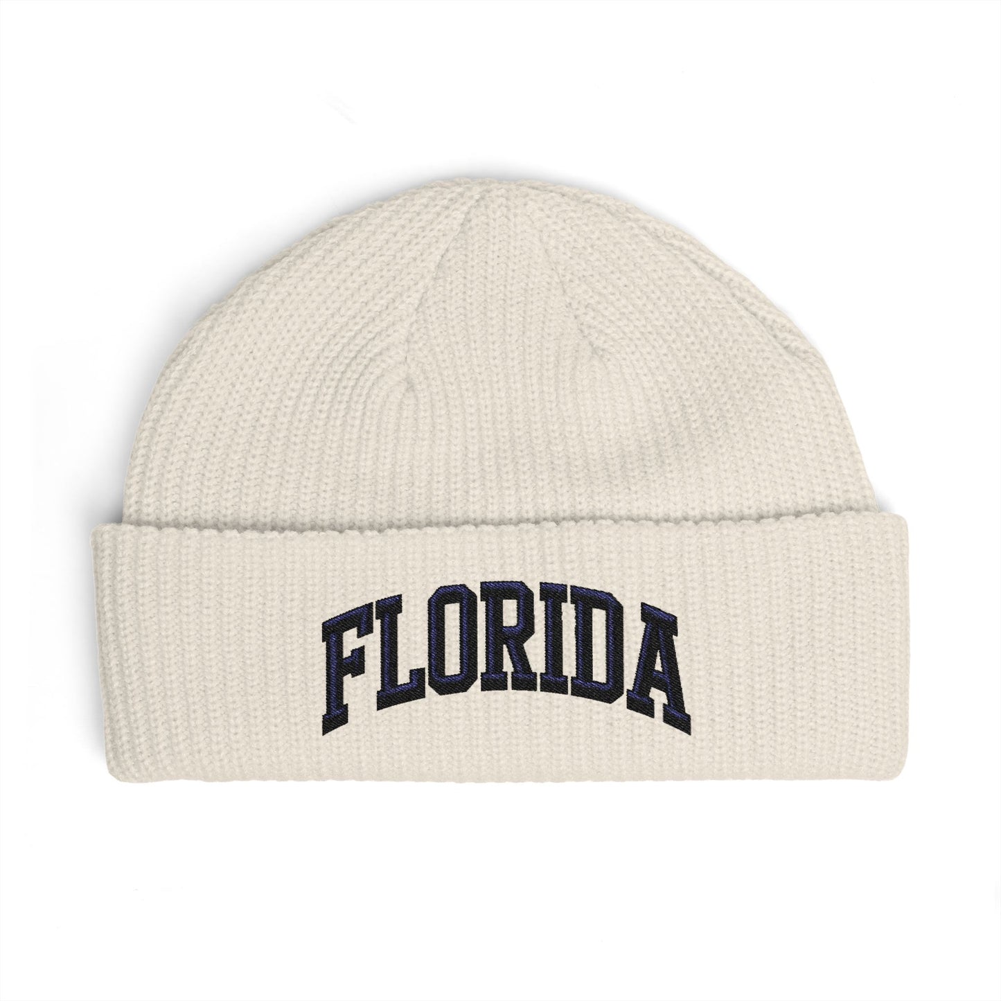 Florida Cuff Beanie - Embroidered Collegiate Knit Hat Hats Printify One size Ecru