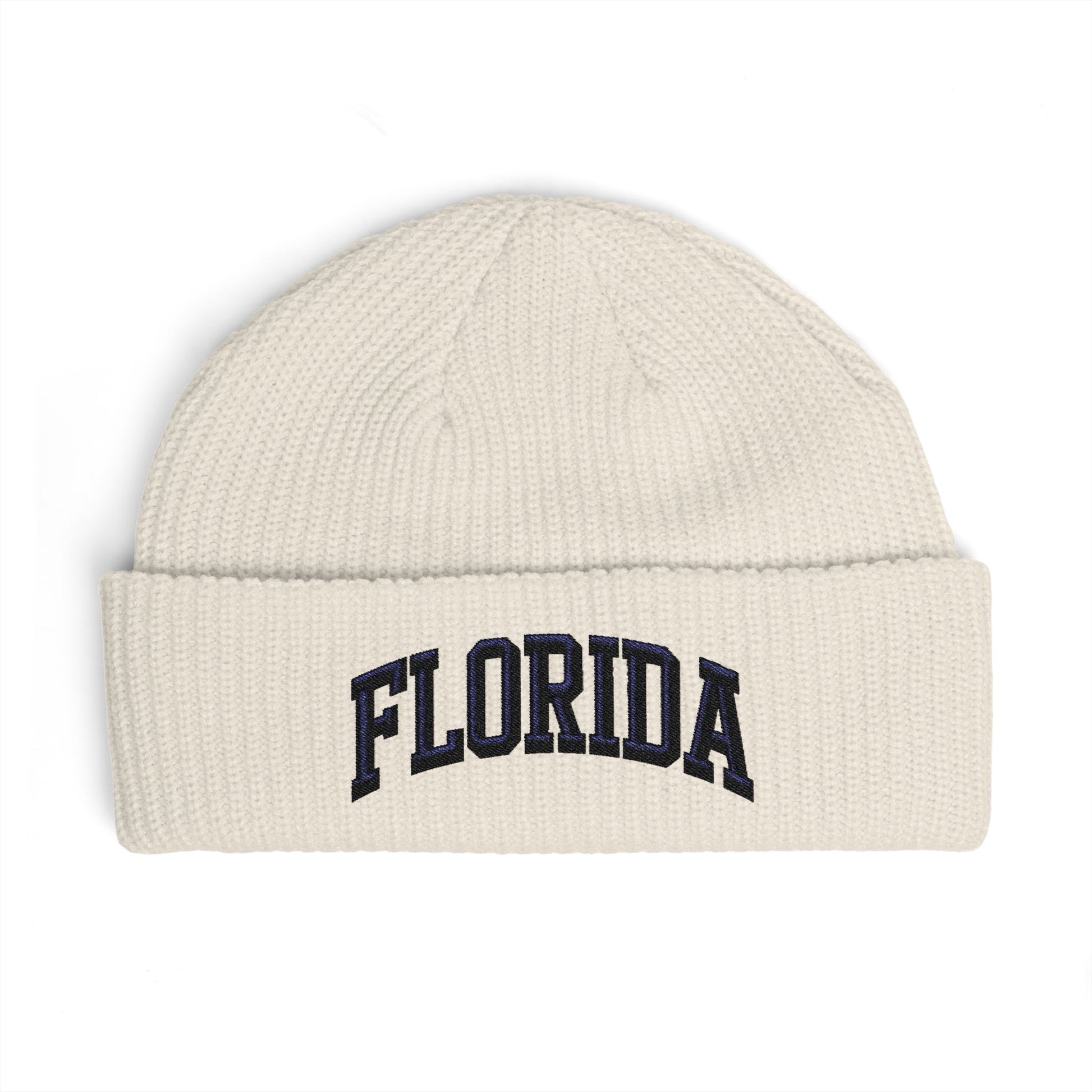 Florida Cuff Beanie - Embroidered Collegiate Knit Hat Hats Printify One size Ecru