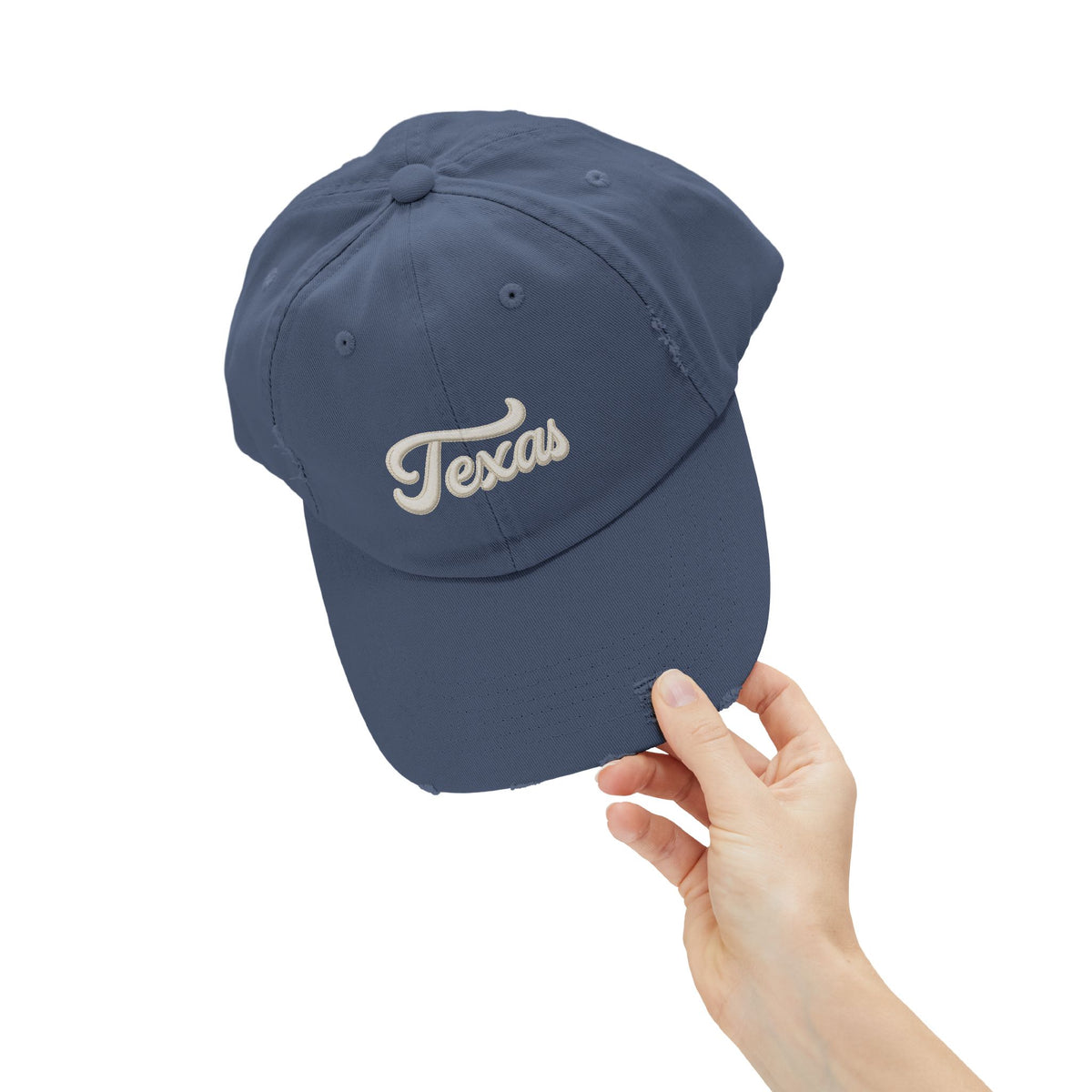 Texas Distressed Baseball Cap — Vintage Script Embroidered Hat