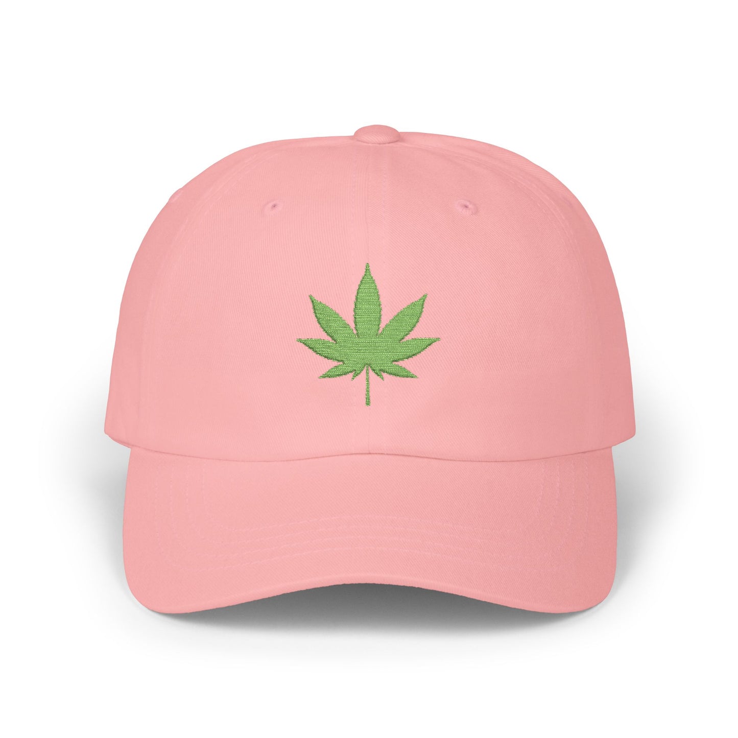 Classic Dad Cap – Embroidered Green Cannabis Leaf Baseball Hat Hats Printify Pink One size