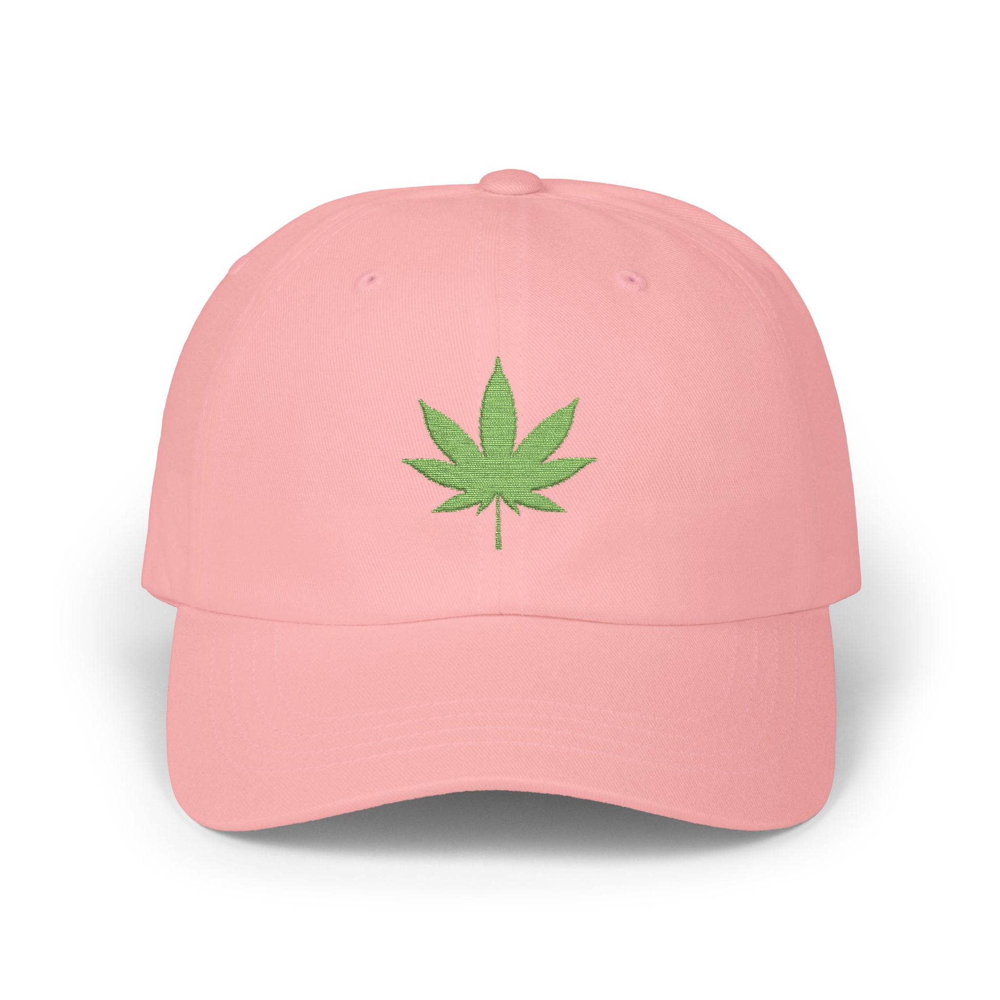 Classic Dad Cap – Embroidered Green Cannabis Leaf Baseball Hat Hats Printify Pink One size