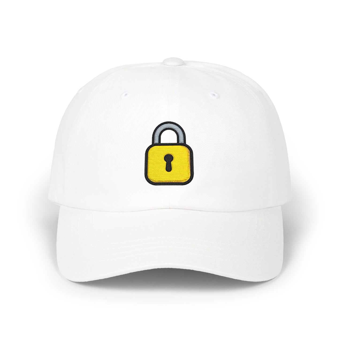Lock Embroidered Dad Cap — Minimal Yellow Padlock Baseball Hat Hats Printify White One size