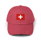 Swiss Flag Distressed Cap — Vintage Red Cross Baseball Hat Hats Printify Dashing Red One size