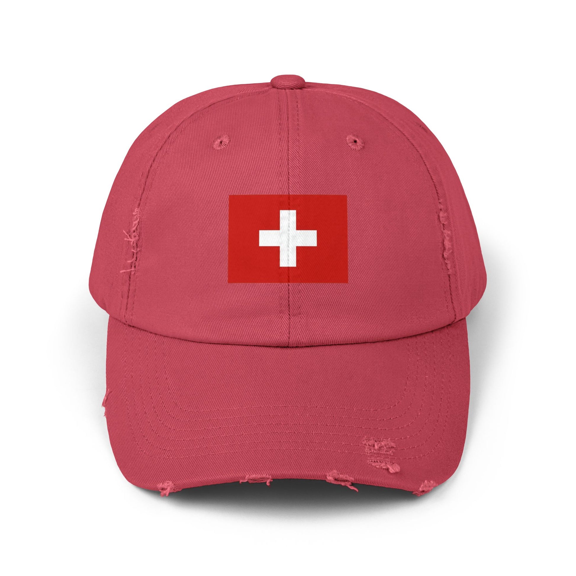 Swiss Flag Distressed Cap — Vintage Red Cross Baseball Hat Hats Printify Dashing Red One size