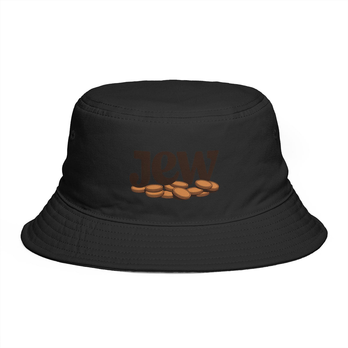 Bucket Hat — 'Jew' Logo with Bagels Embroidery | Retro Jewish Food Pride Cap Hats Printify One size Black