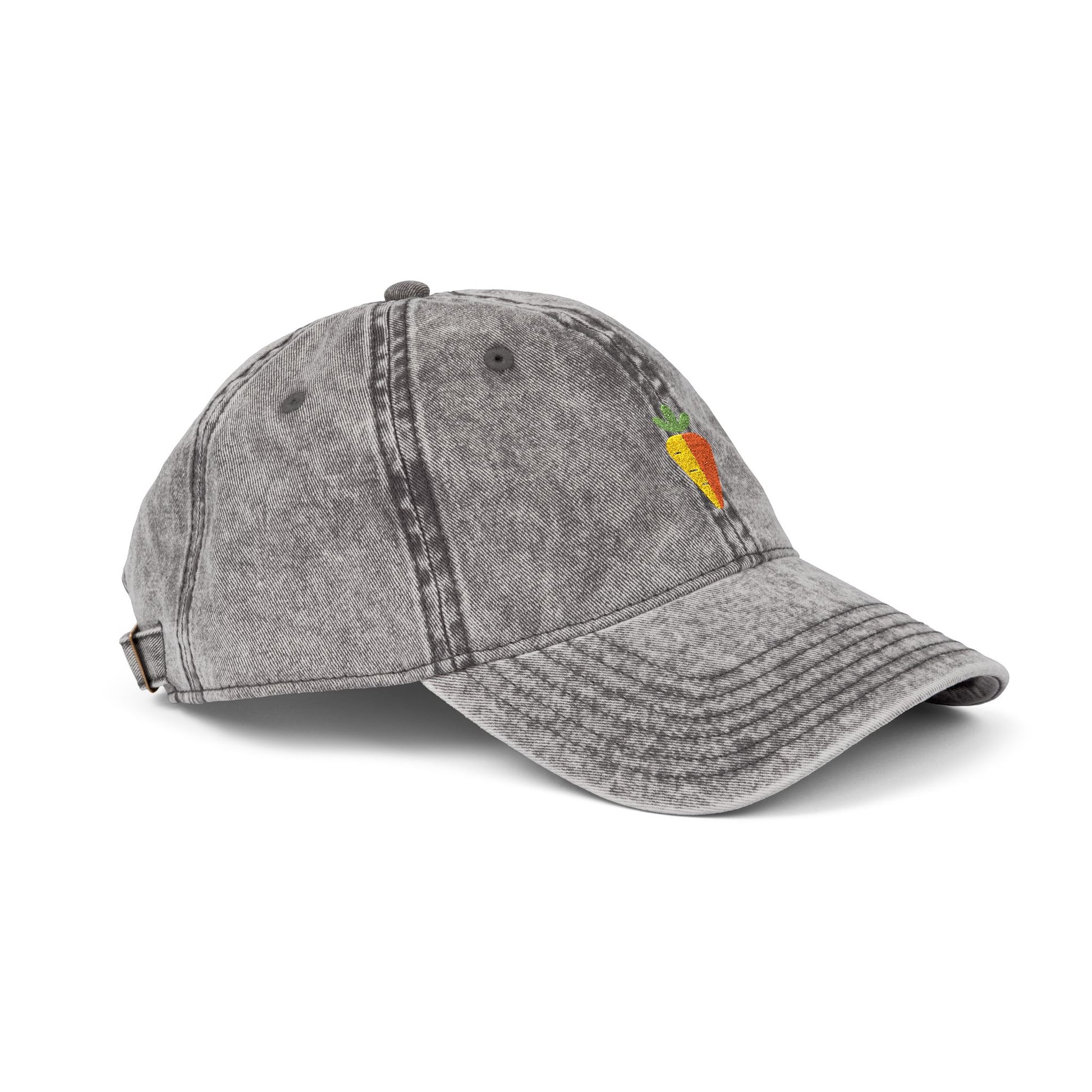 Vintage Embroidered Carrot Dad Hat – Washed Grey Cotton Cap Hats Printify