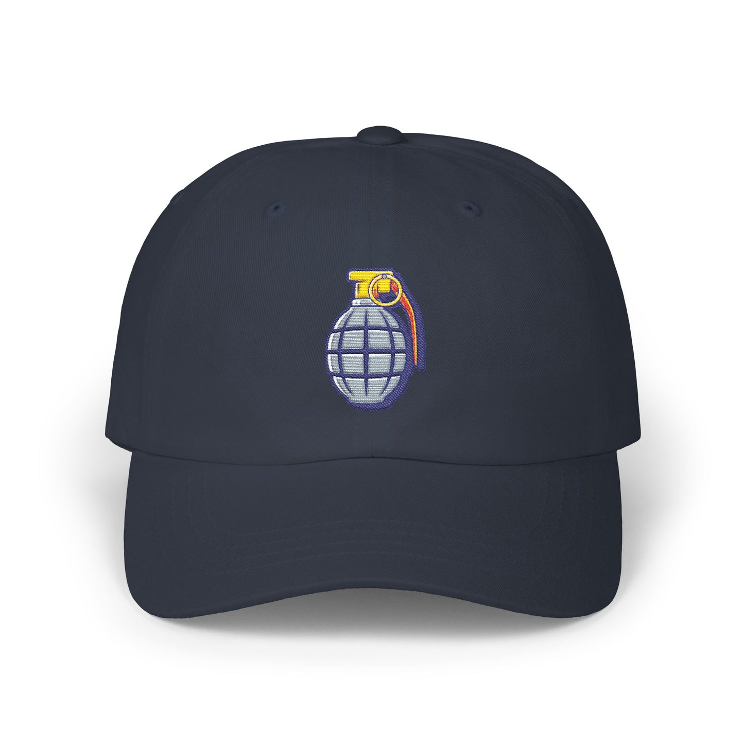 Grenade Embroidered Dad Cap — Military Inspired Retro Patch Hat Hats Printify Navy One size
