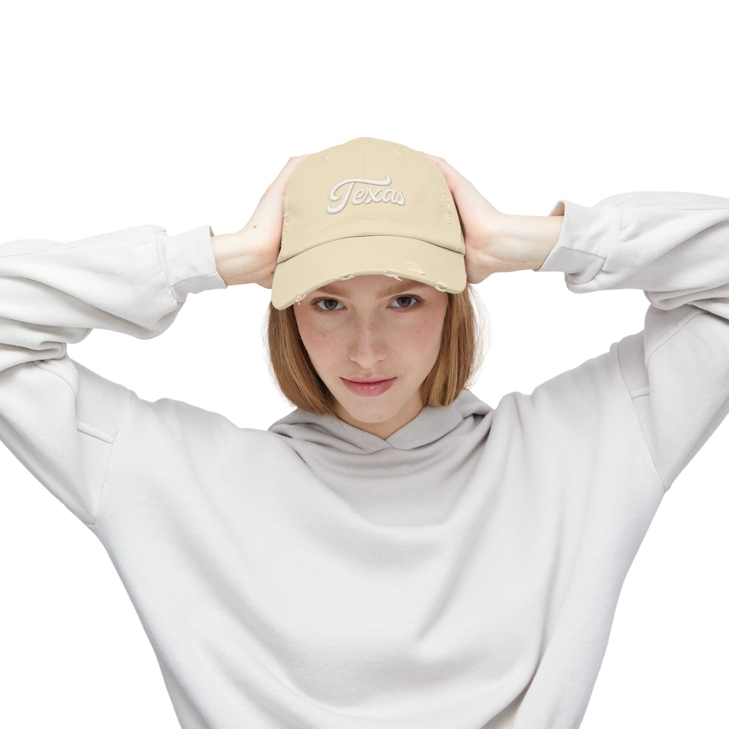 Texas Distressed Baseball Cap — Vintage Script Embroidered Hat