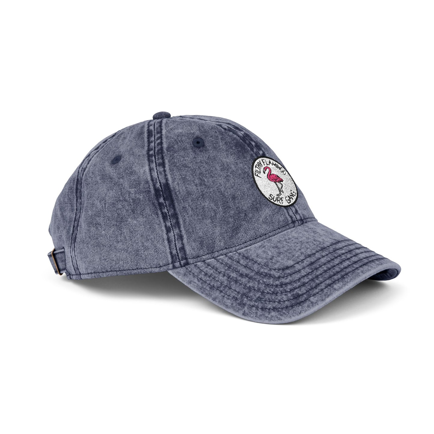 Vintage Embroidered Flamingo Cap — Washed Red Baseball Hat Hats Printify