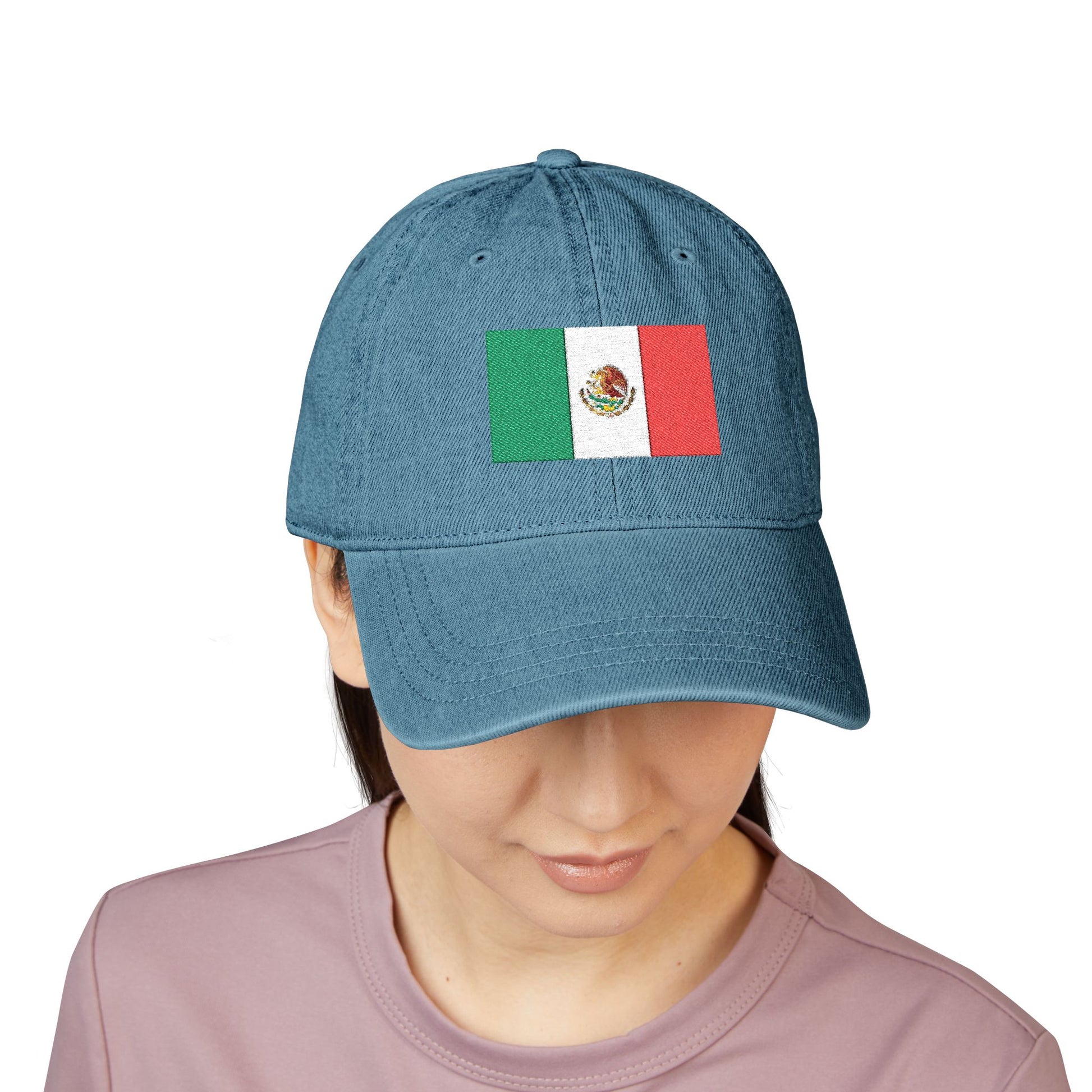 Embroidered Mexican Flag Denim Hat — Adjustable Trucker Cap Hats Printify