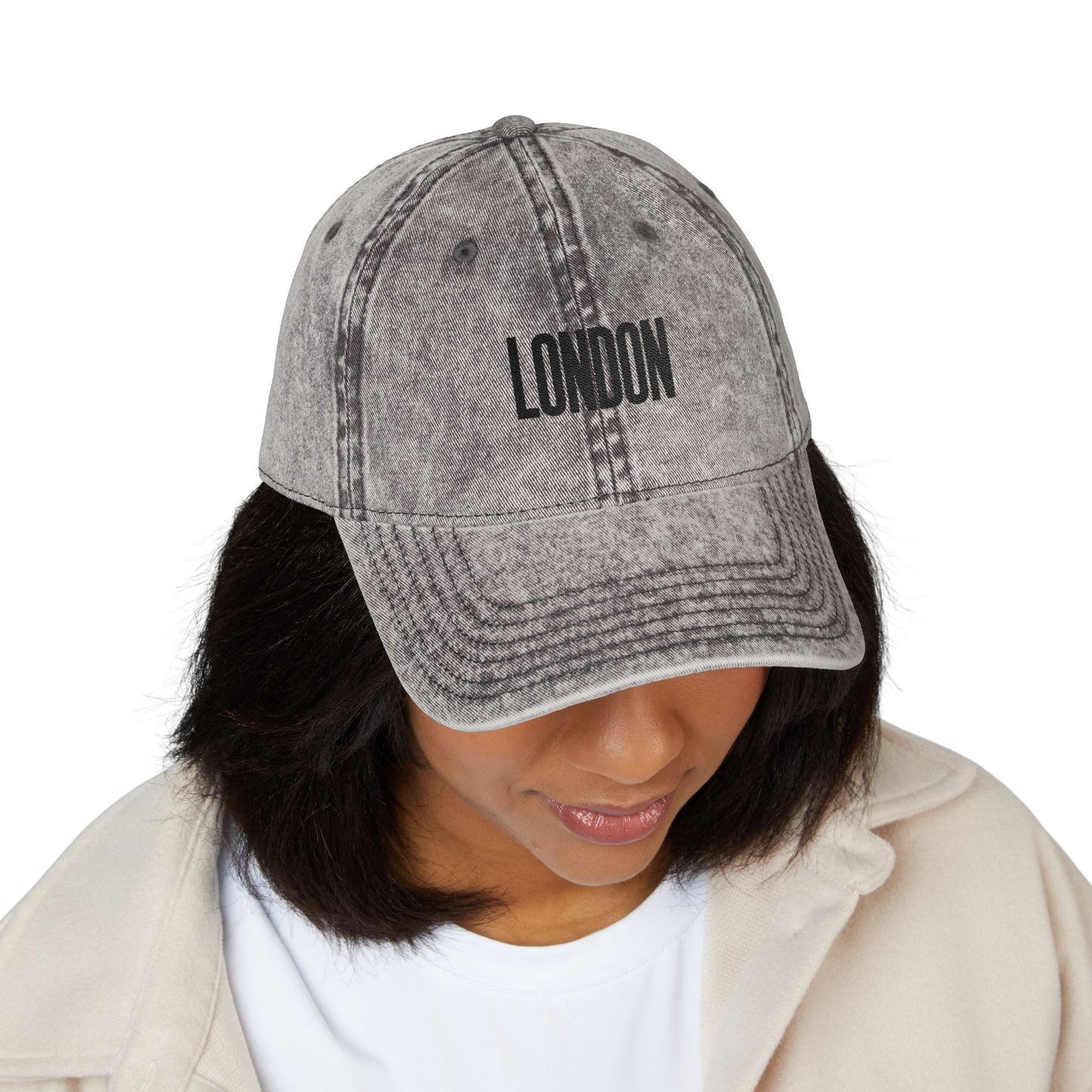 London Embroidered Vintage Cap — Washed Red Dad Hat Hats Printify