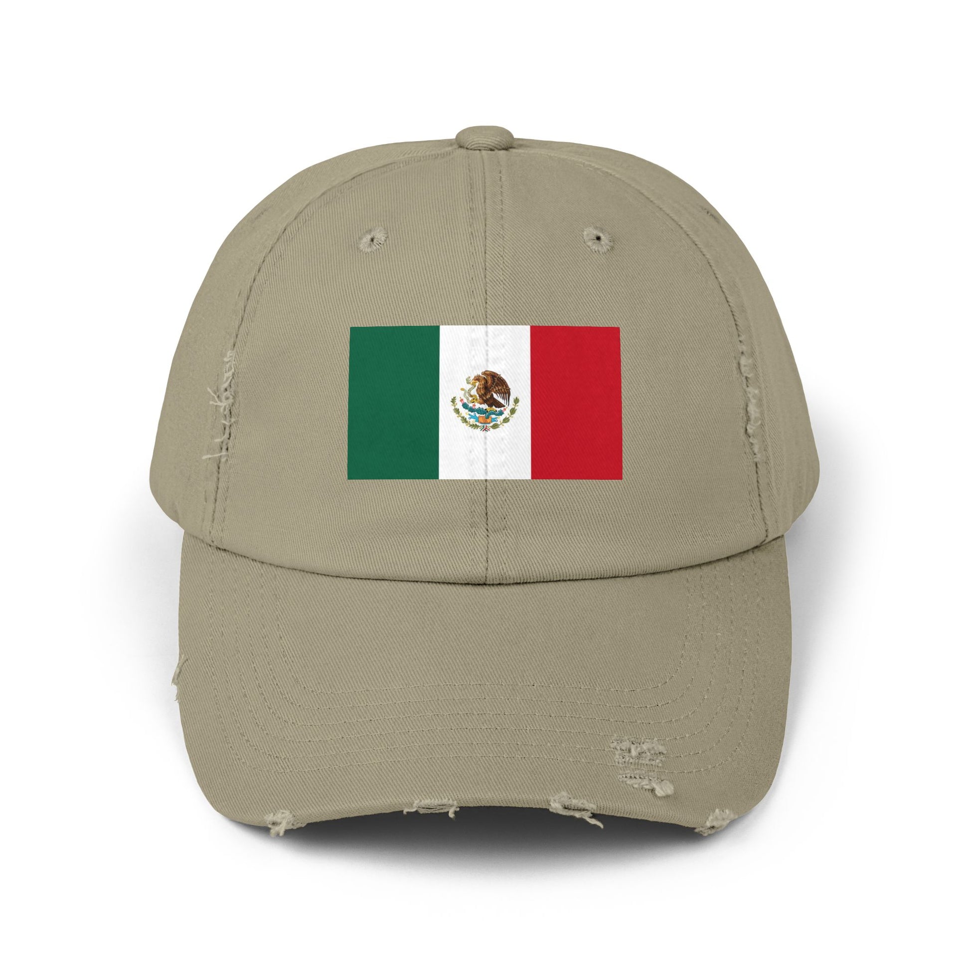 Mexico Flag Distressed Cap — Vintage Mexican Flag Dad Hat Hats Printify Light Olive One size