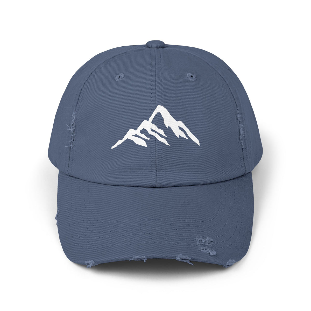 Distressed Mountain Hat — Minimal White Peak Embroidered Cap Hats Printify Scotland Blue One size