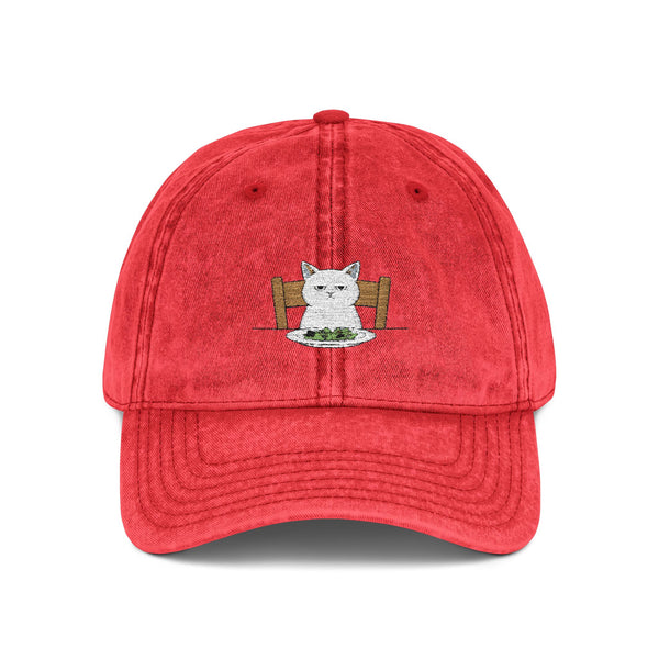 Vintage Embroidered Cat Cap — Washed Red Dad Hat Hats Printify One size Red