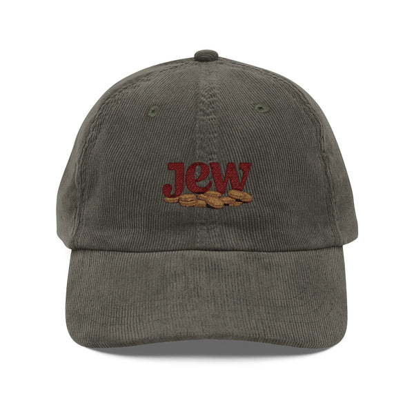 Vintage Corduroy Baseball Cap — Embroidered 'JOY' Leaf Accent, Rustic Fall Hat Hats Printify Olive One size