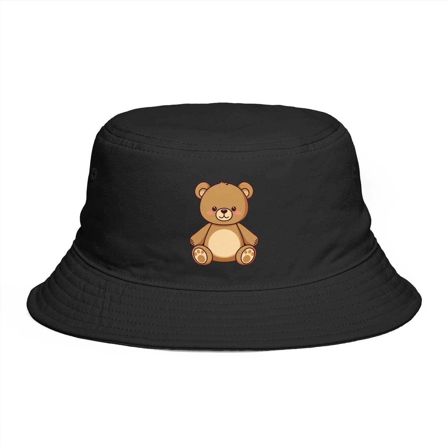 Teddy Bear Bucket Hat — Cute Brown Plush Toy Graphic Sun Hat Hats Printify One size Black