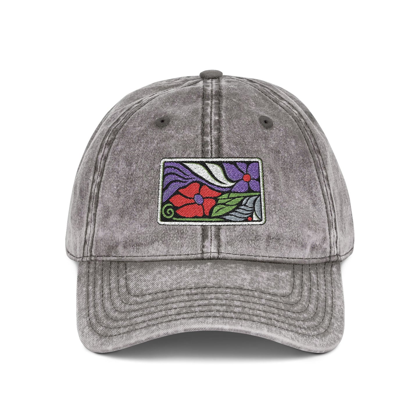 Vintage Embroidered Floral Patch Cap Hats Printify One size Charcoal Grey