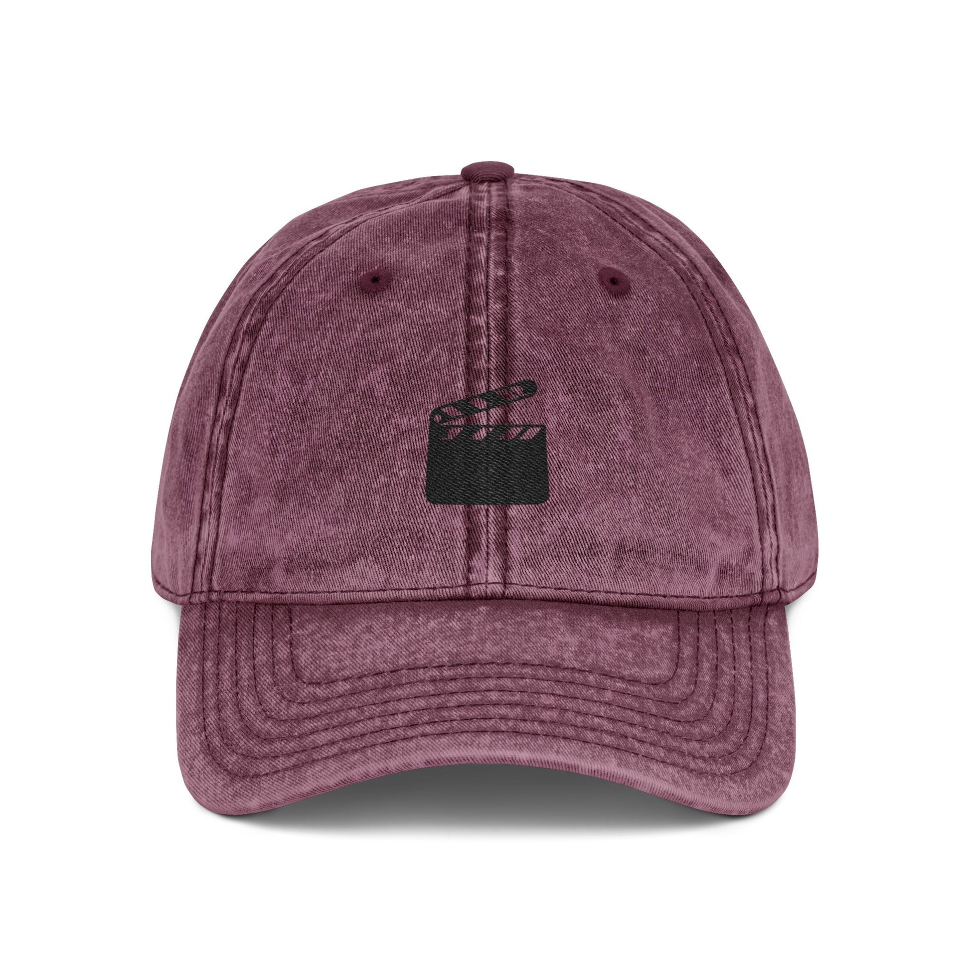 Vintage Embroidered Clapperboard Cap — Retro Film Crew Baseball Hat Hats Printify One size Maroon
