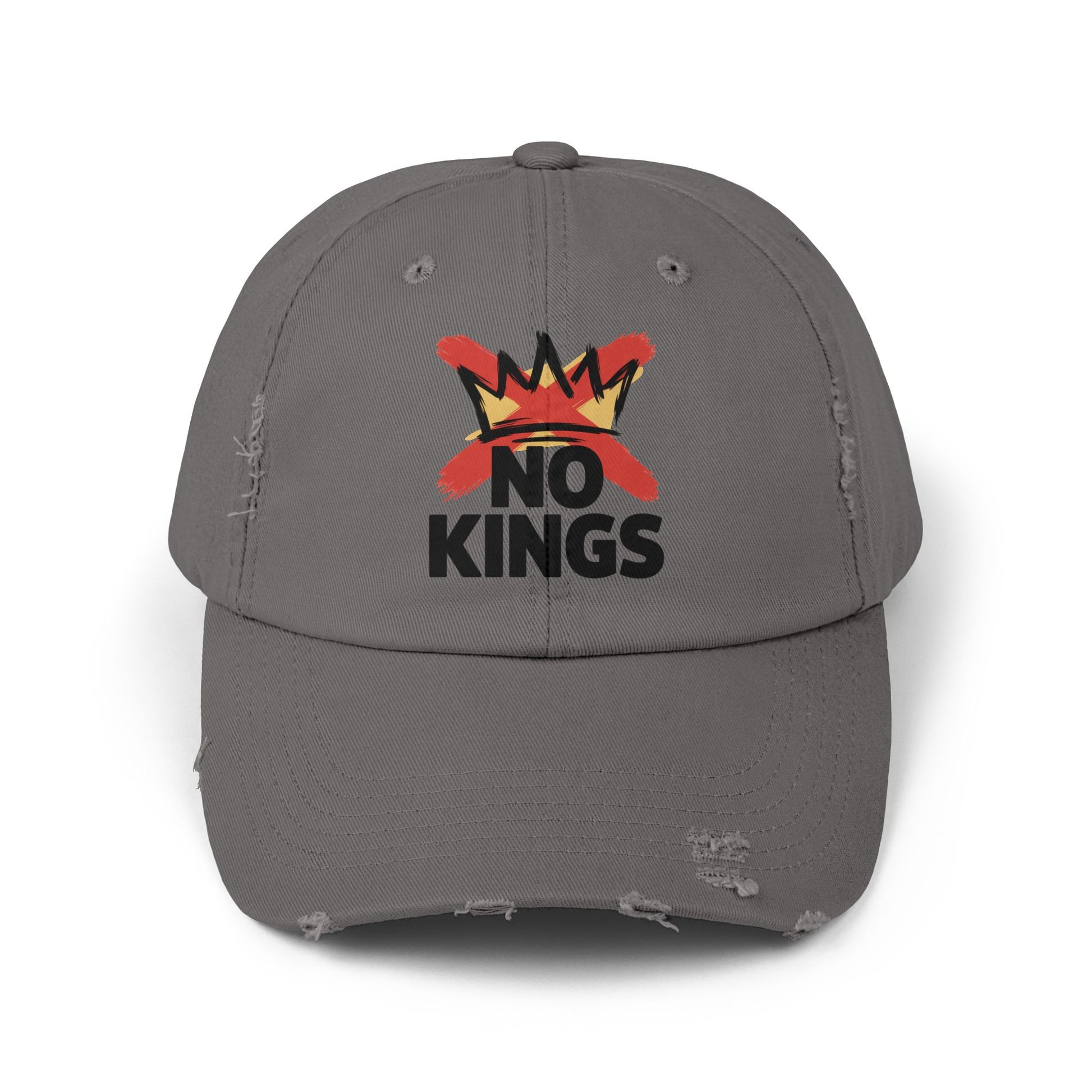 Distressed Black Cap — ‘Kings’ Crown Graphic Dad Hat Hats Printify Nickel One size