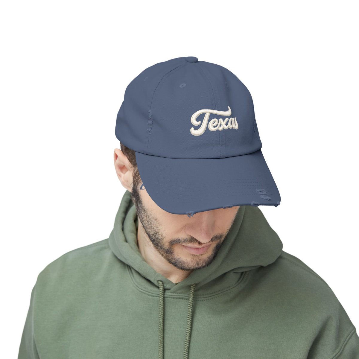 Texas Distressed Baseball Cap — Vintage Script Embroidered Hat