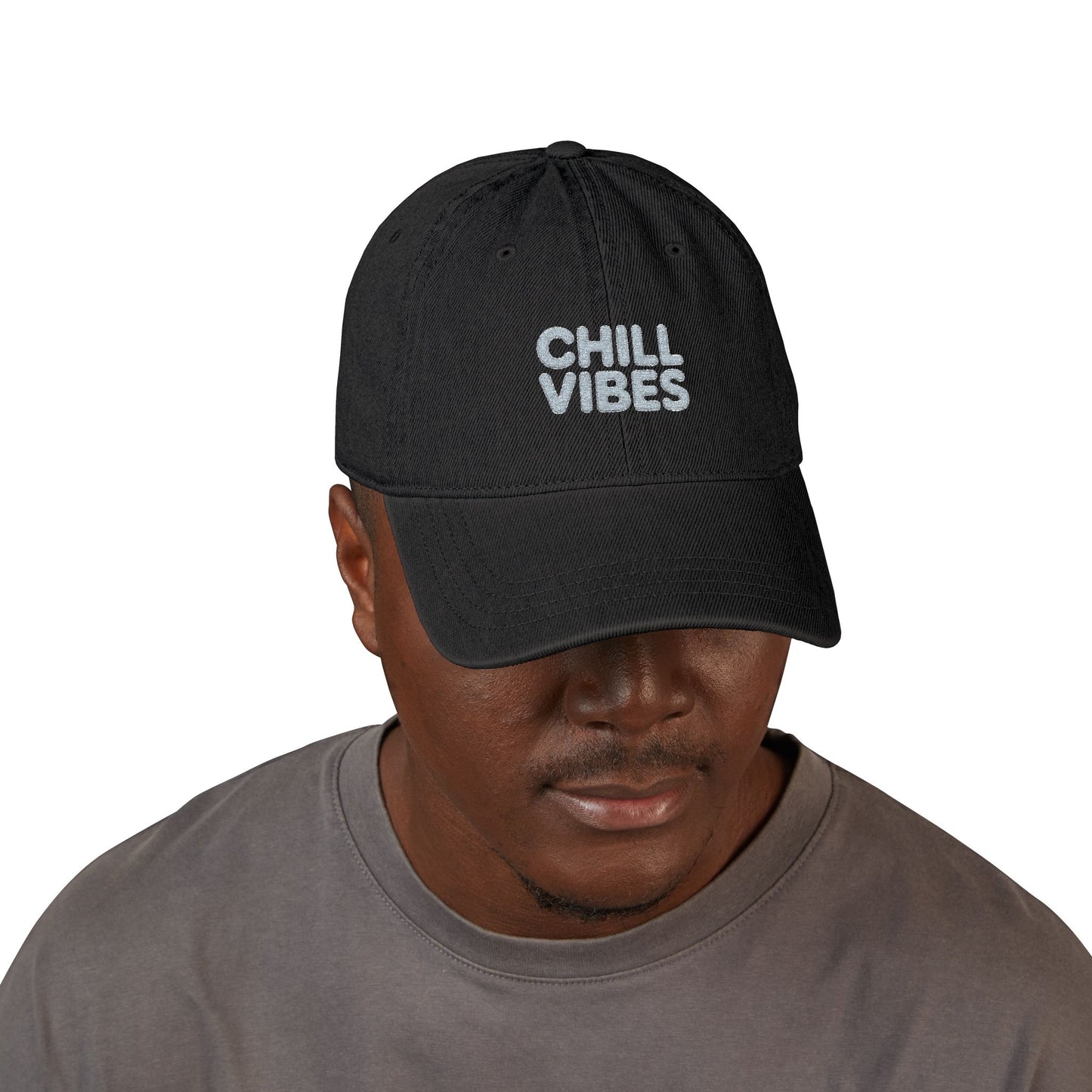 Chill Vibes Embroidered Denim Hat — Casual Relaxed Baseball Cap Hats Printify