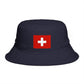 Swiss Cross Brown Bucket Hat — Alpine Flag Patch Sun Hat Hats Printify One size Navy