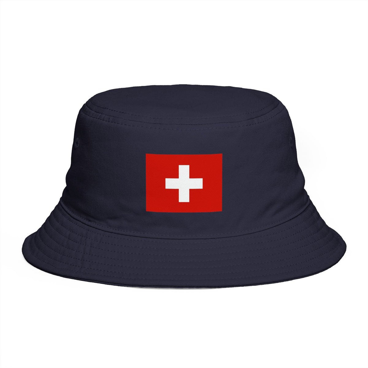Swiss Cross Brown Bucket Hat — Alpine Flag Patch Sun Hat Hats Printify One size Navy