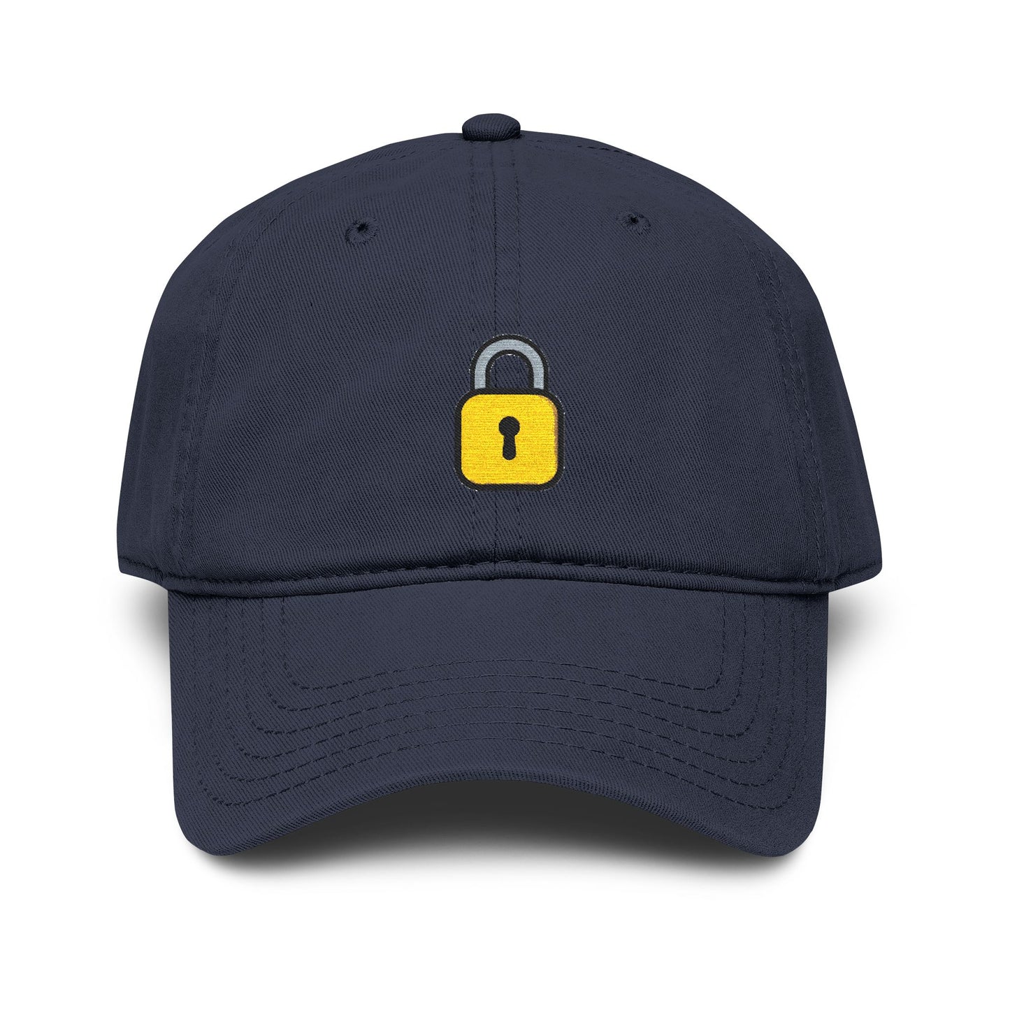 Embroidered Yellow Padlock Baseball Cap — Washed Cotton Dad Hat Hats Printify One size Navy
