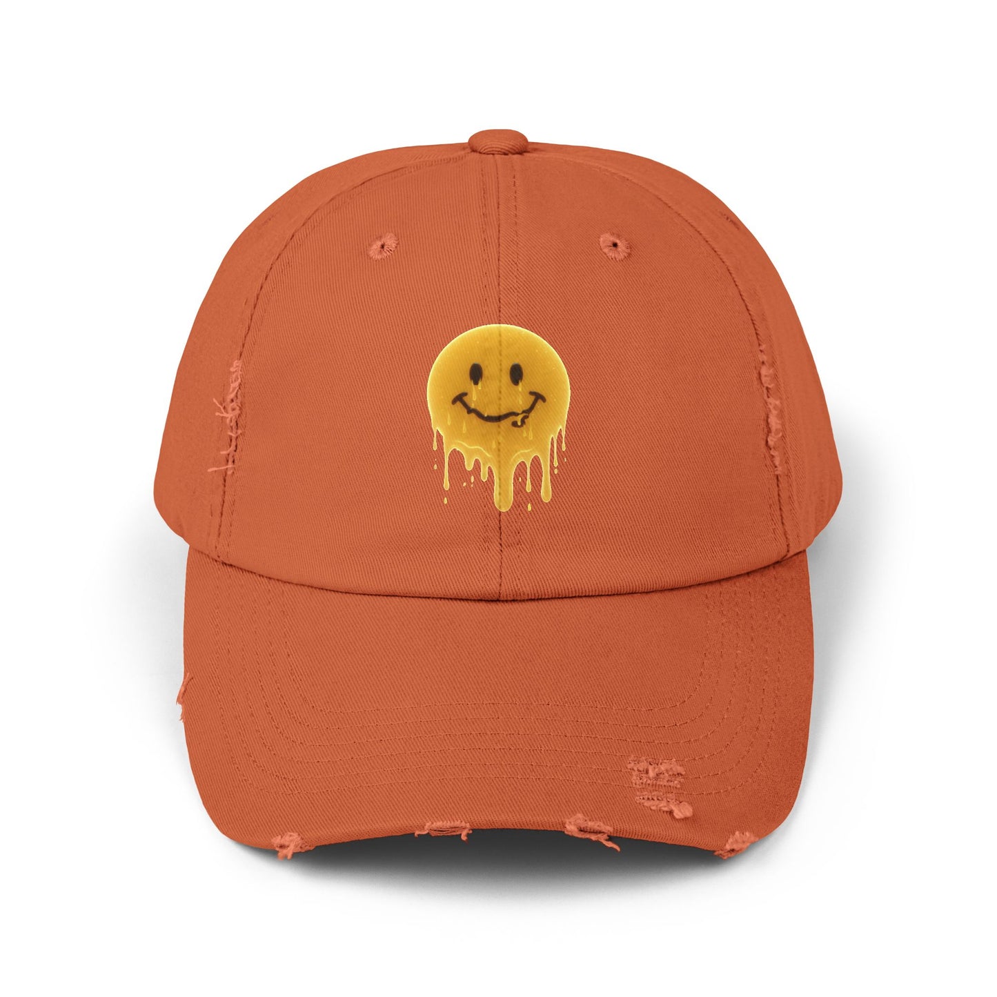 Distressed Melting Smiley Cap — Grunge Drip Dad Hat Hats Printify Burnt Orange One size