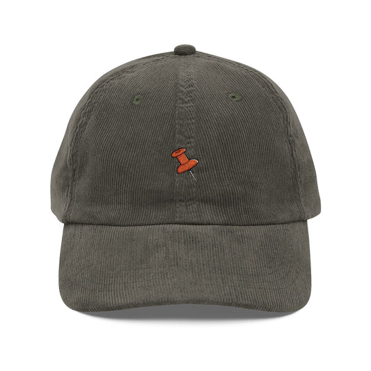Vintage Corduroy Cap — Embroidered Tiny Skateboard Logo, Retro Casual Hat Hats Printify Olive One size