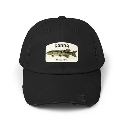 Fishing Hat – 'Gädda' Pike Patch Distressed Cap Hats Printify Black One size