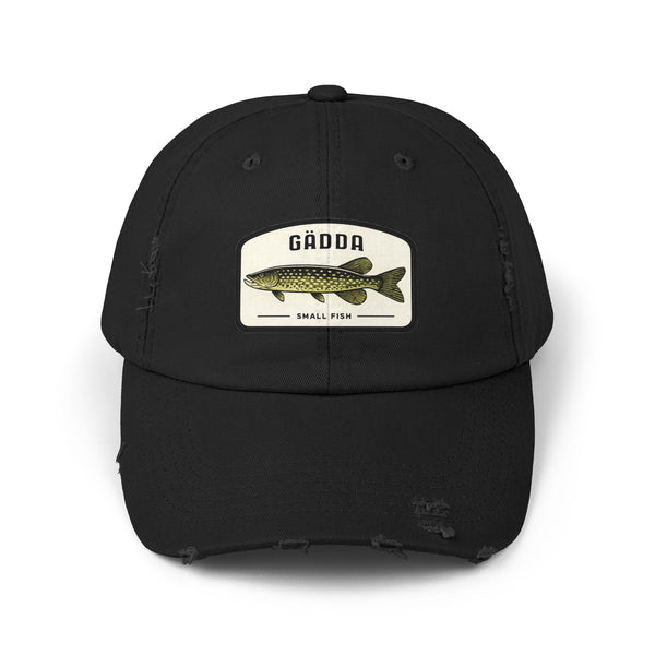 Fishing Hat – 'Gädda' Pike Patch Distressed Cap Hats Printify Black One size