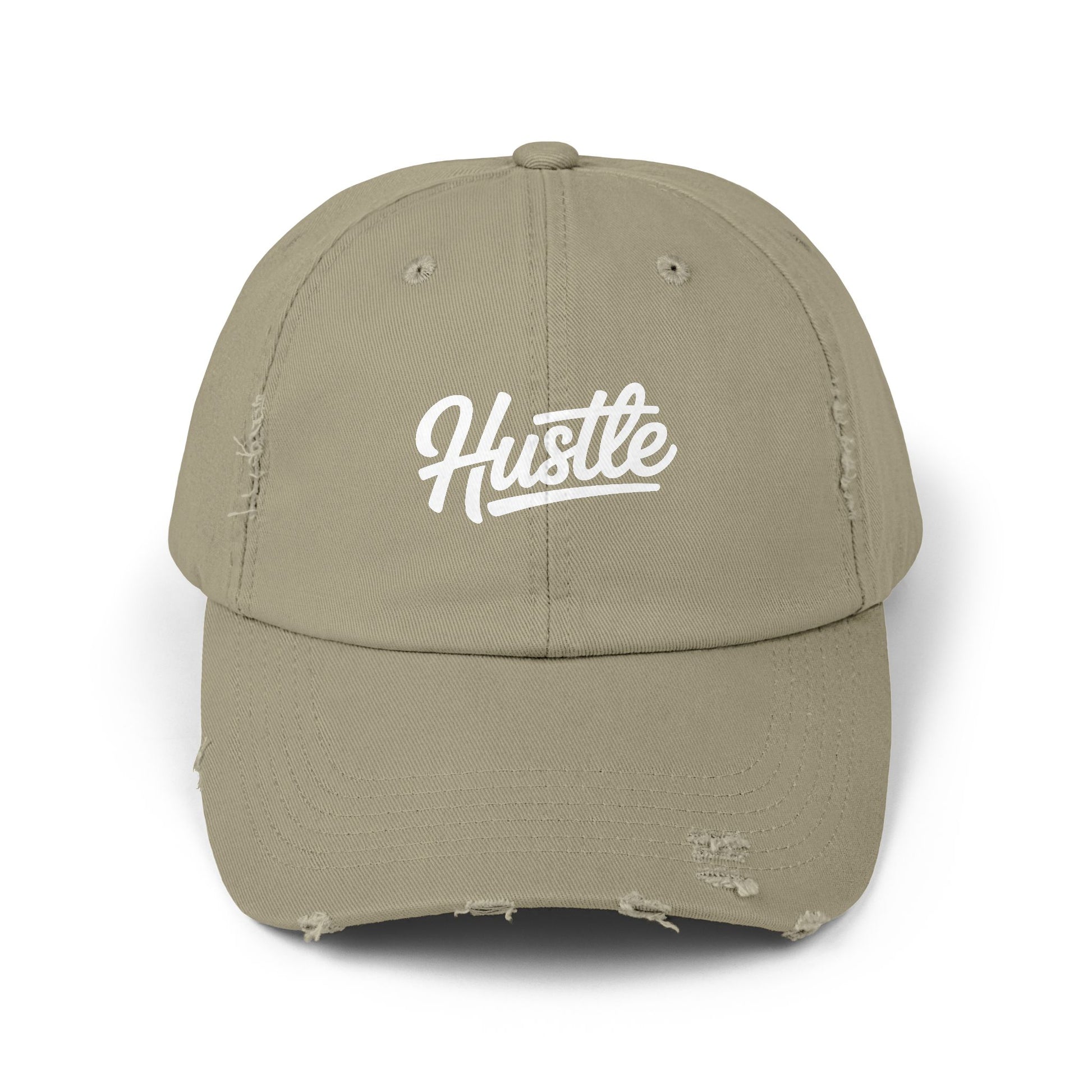 Hustle Distressed Cap Hats Printify Light Olive One size