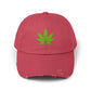 Distressed Black Cap with Green Cannabis Leaf Embroidery Hats Printify Dashing Red One size