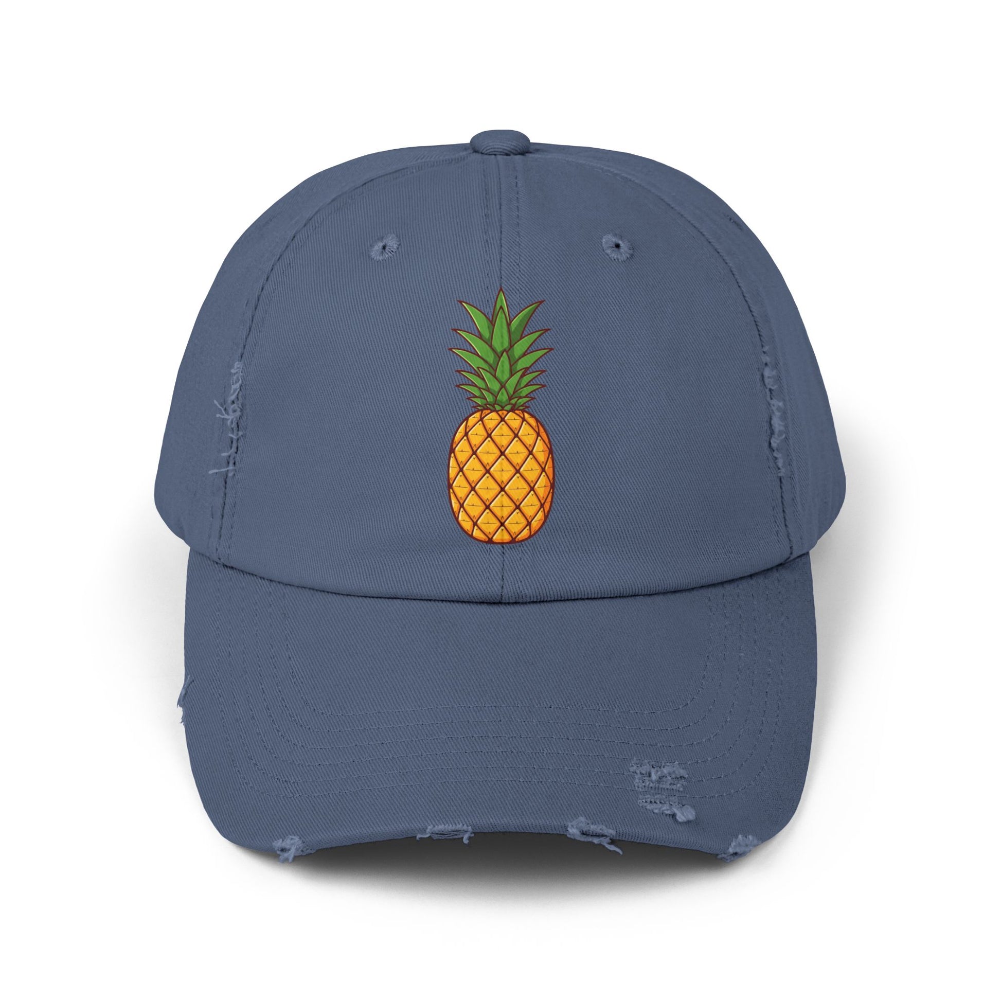 Distressed Pineapple Cap — Retro Embroidered Fruit Hat Hats Printify Scotland Blue One size