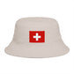 Swiss Cross Brown Bucket Hat — Alpine Flag Patch Sun Hat Hats Printify One size Bone
