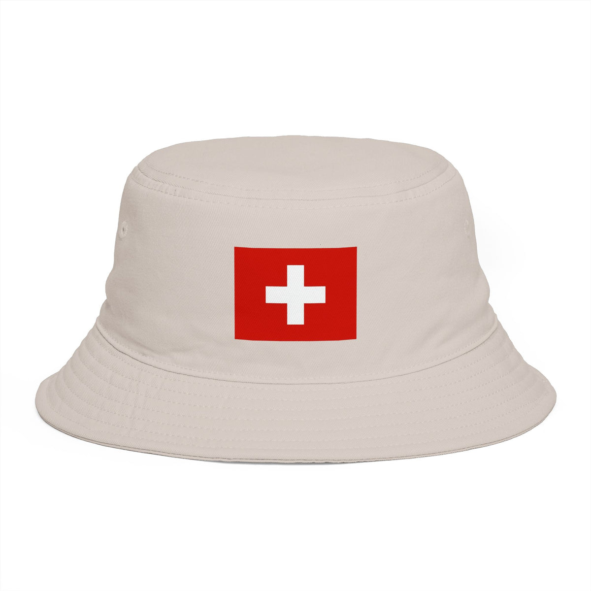 Swiss Cross Brown Bucket Hat — Alpine Flag Patch Sun Hat Hats Printify One size Bone