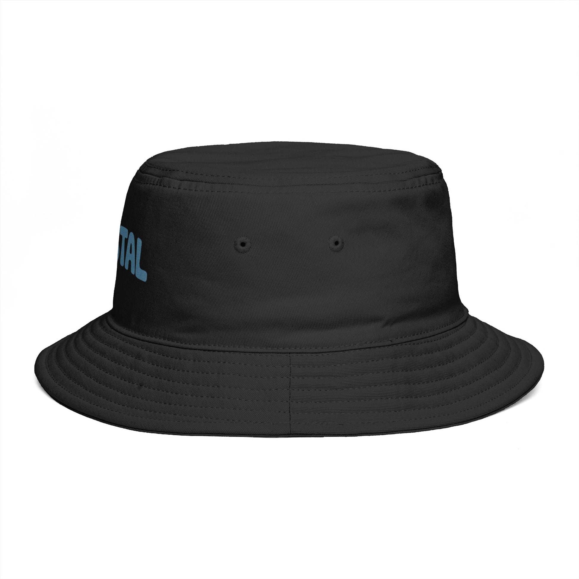 Coastal Bucket Hat — Brown Beach Sun Hat with 'COASTAL' Retro Text Hats Printify