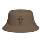 Christian Cross Bucket Hat — Minimal Faith Brown Sun Hat Hats Printify