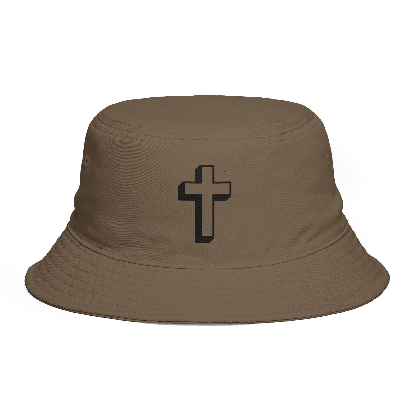 Christian Cross Bucket Hat — Minimal Faith Brown Sun Hat Hats Printify