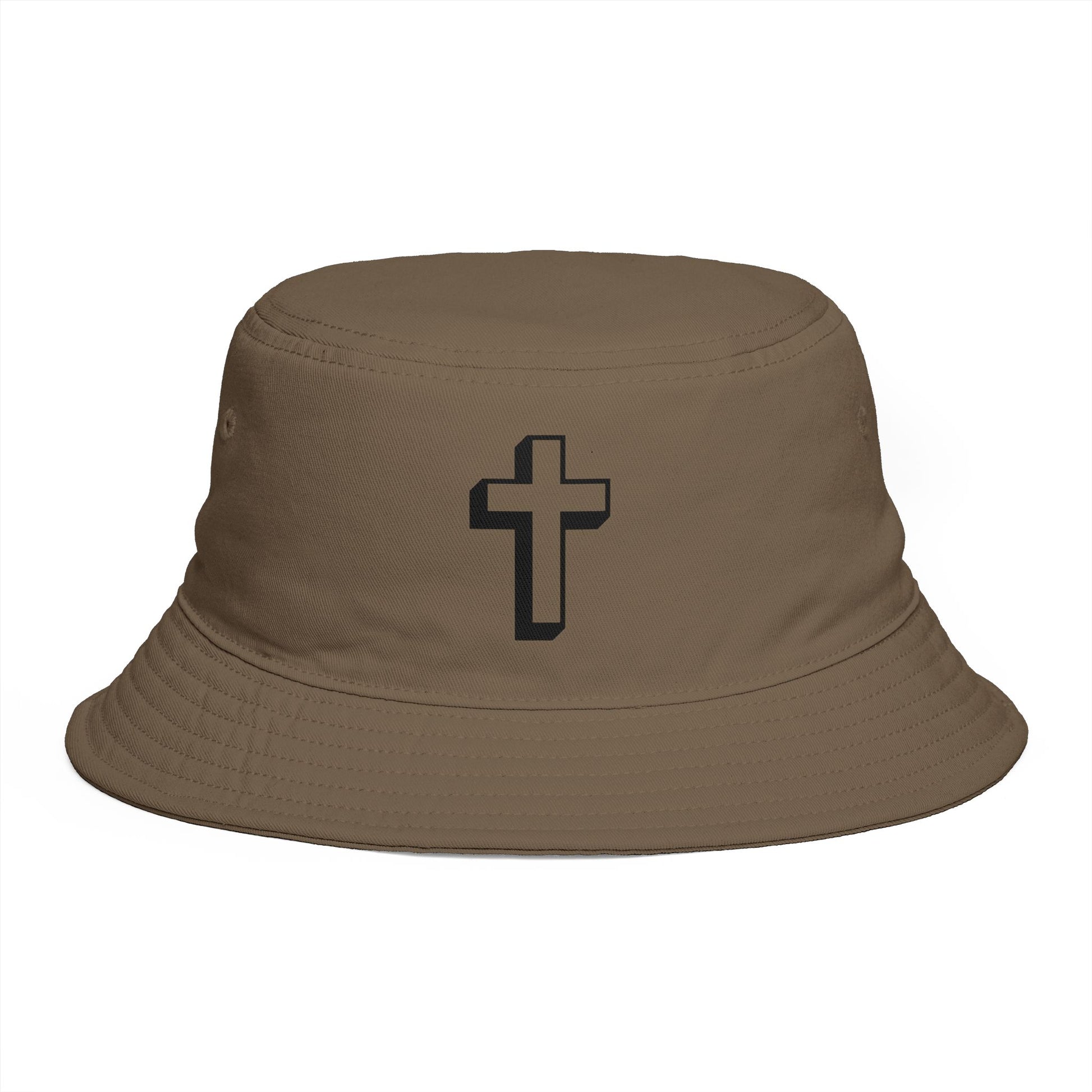 Christian Cross Bucket Hat — Minimal Faith Brown Sun Hat Hats Printify