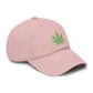 Washed Baseball Cap with Green Glitter Cannabis Leaf Embroidery