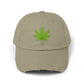 Distressed Black Cap with Green Cannabis Leaf Embroidery Hats Printify Light Olive One size