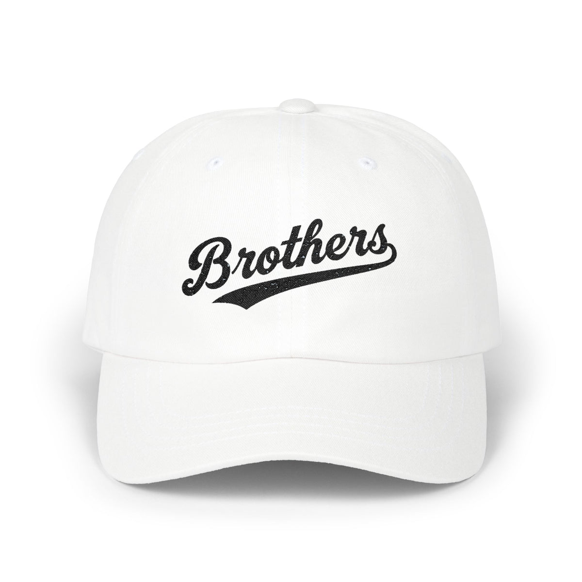 Brothers Dad Cap – Vintage Script Embroidered Baseball Hat Hats Printify White One size