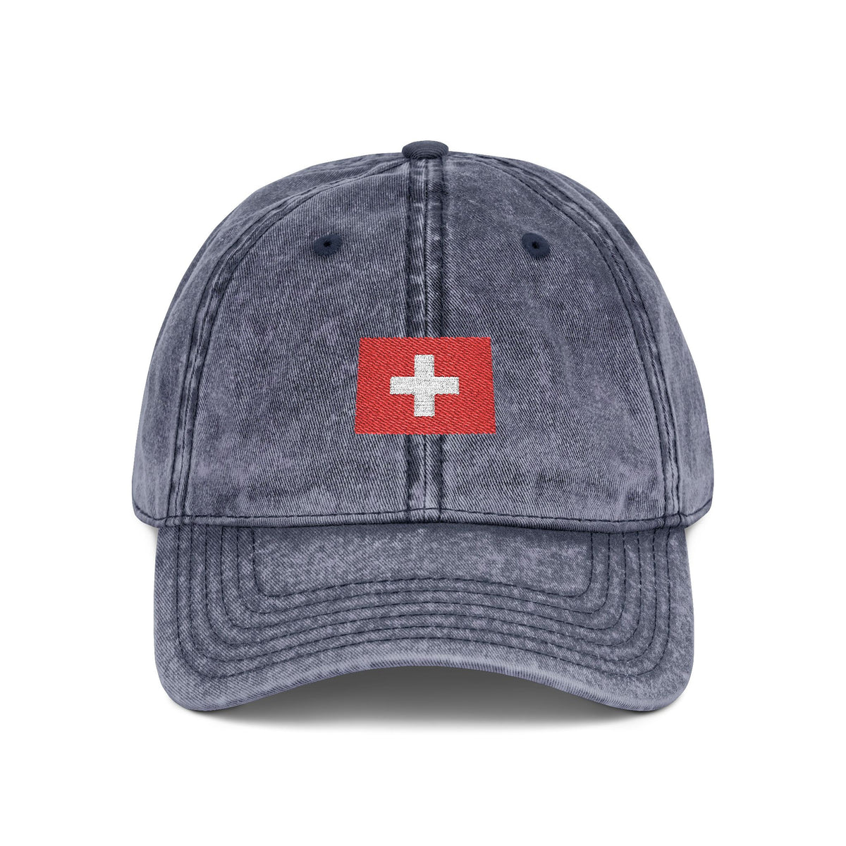 Red Vintage Embroidered Cross Cap - Washed Baseball Hat Hats Printify One size Navy
