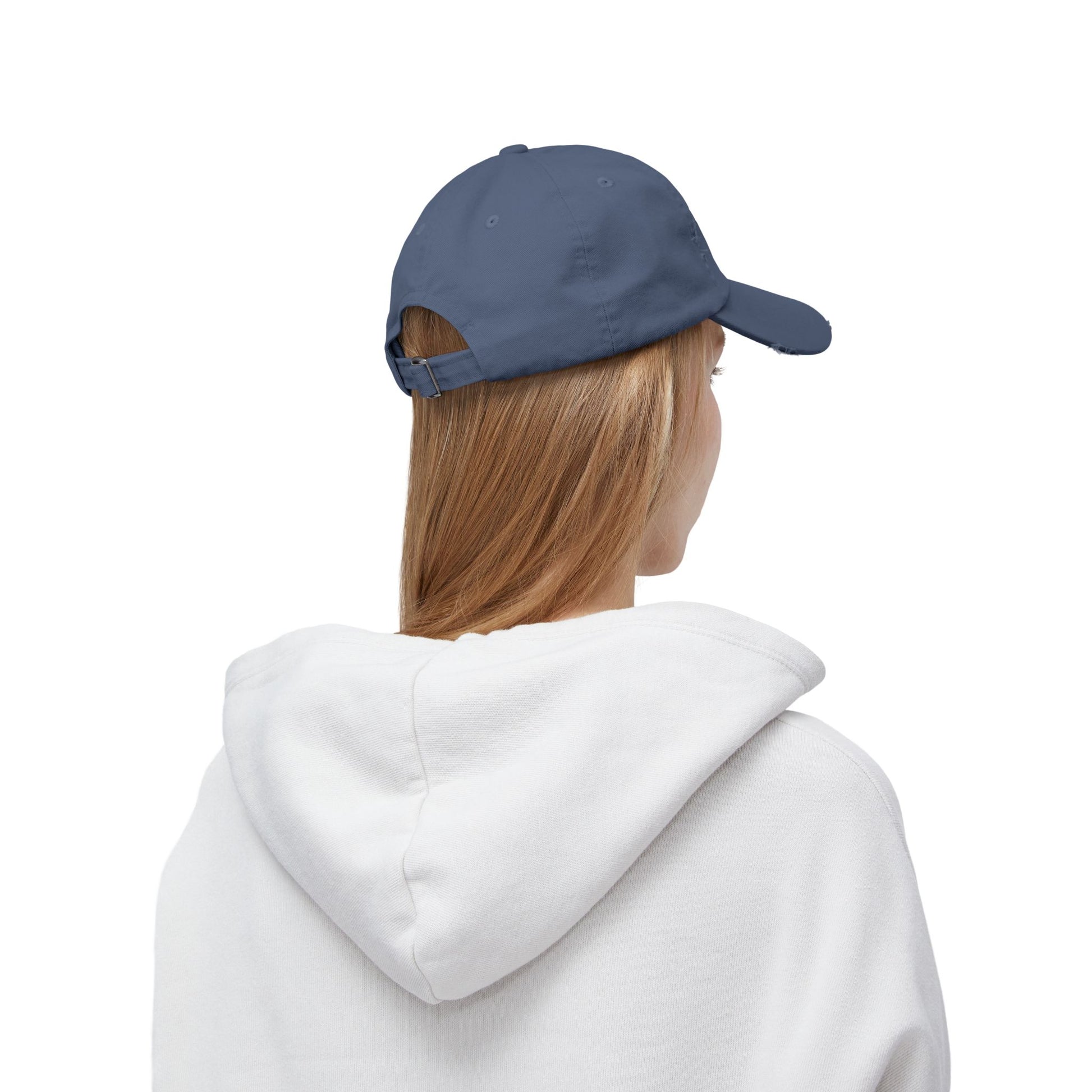 Distressed Mountain Hat — Minimal White Peak Embroidered Cap