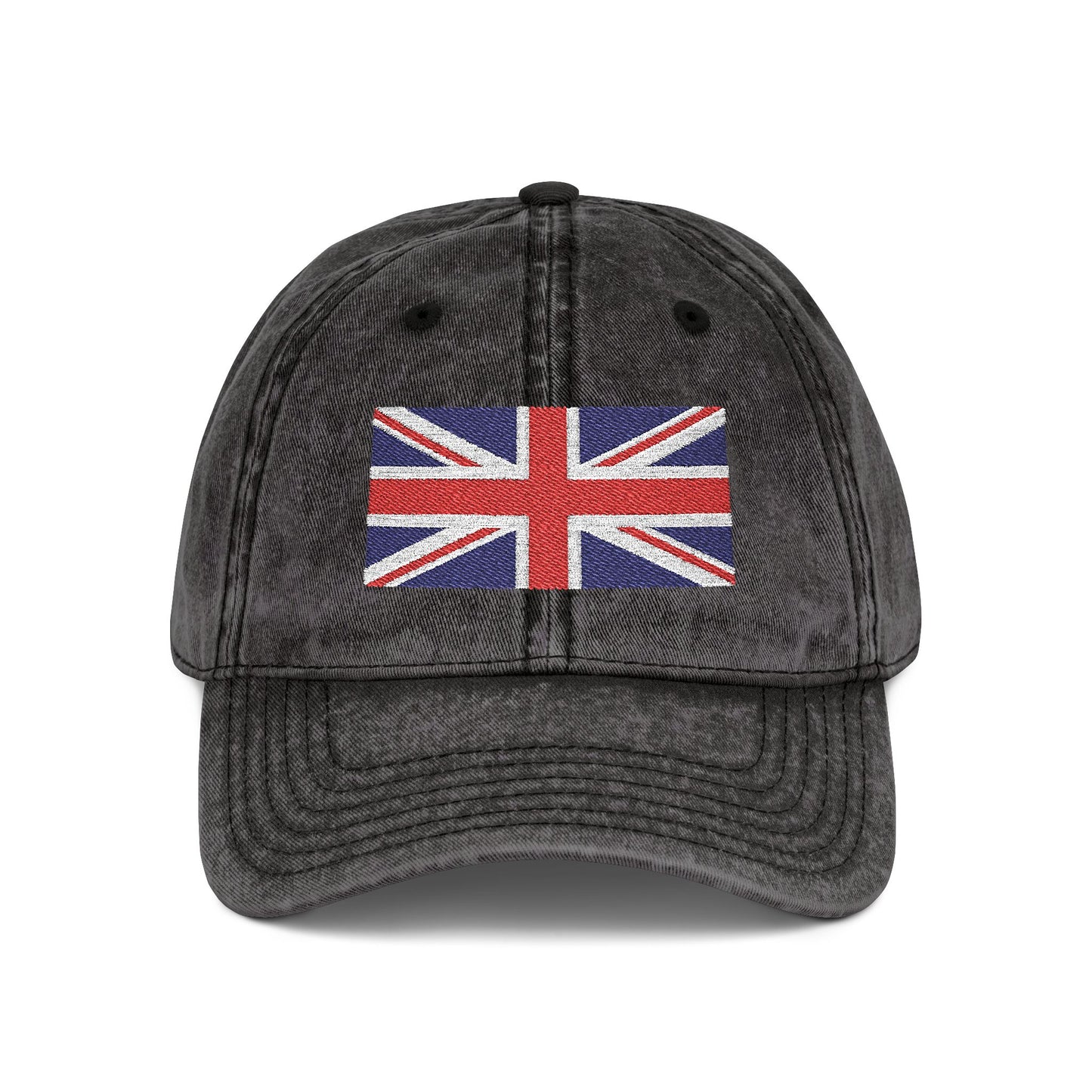Vintage Union Jack Embroidered Cap Hats Printify One size Black