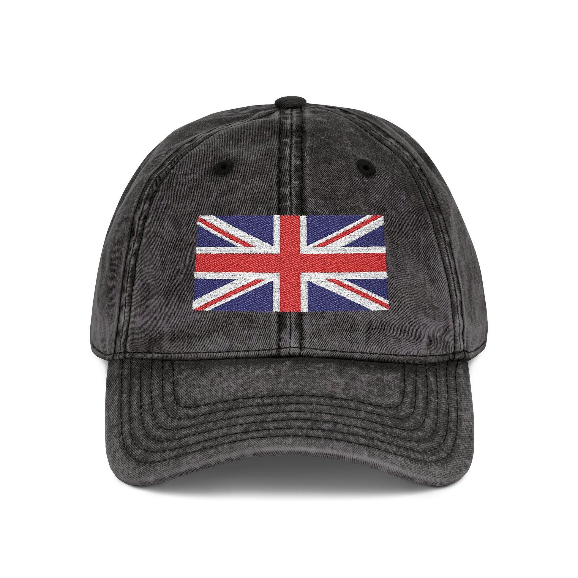 Vintage Union Jack Embroidered Cap Hats Printify One size Black