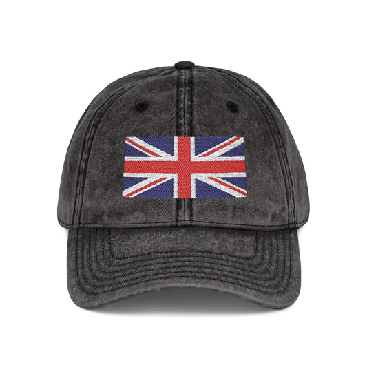 Vintage Union Jack Embroidered Cap Hats Printify One size Black